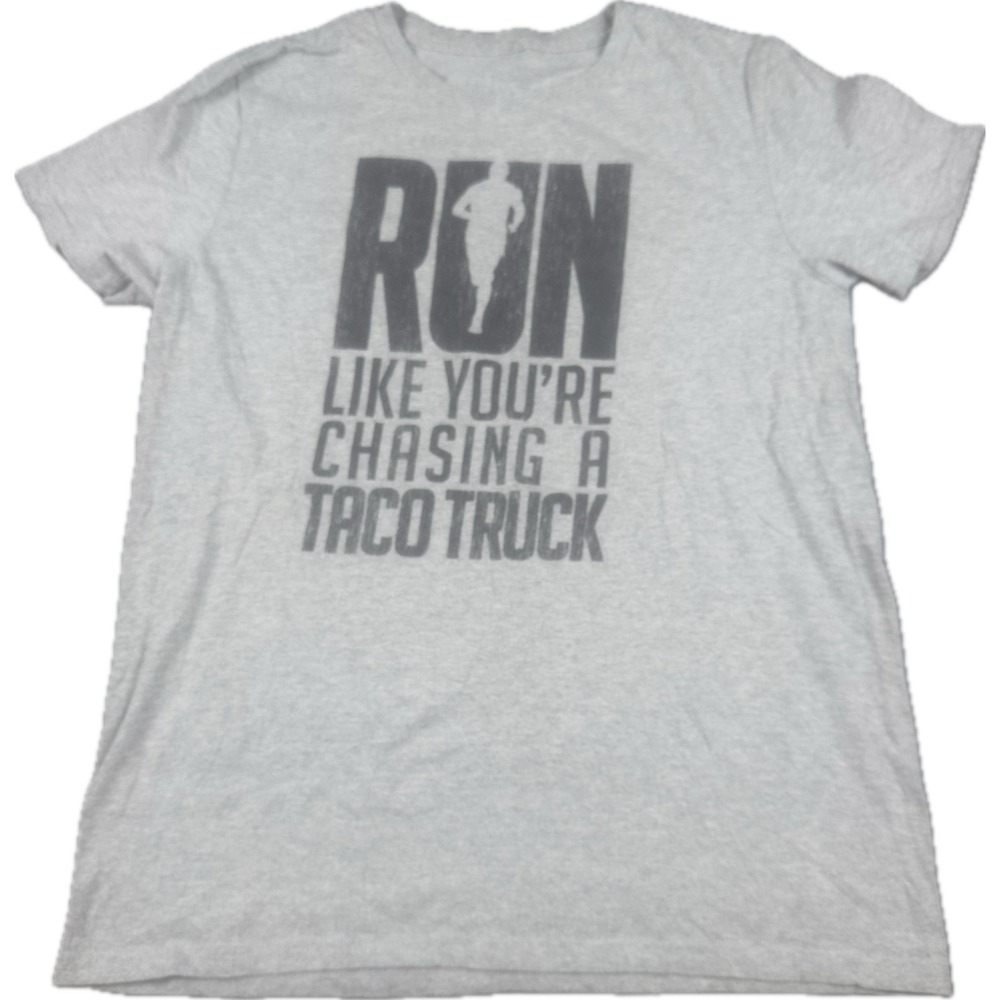 Mens Run Like You're Chasing A Taco Truck Graphic T-Shirt M Grey Short Sleeve